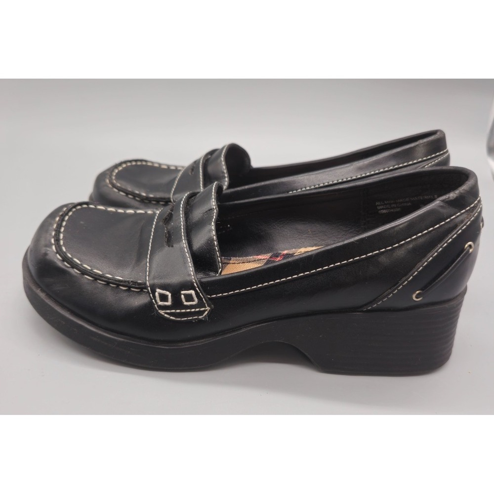 Xhilaration Vintage Y2K  Block Chunky Heel Black Leather Loafers Sz 8 M Strap